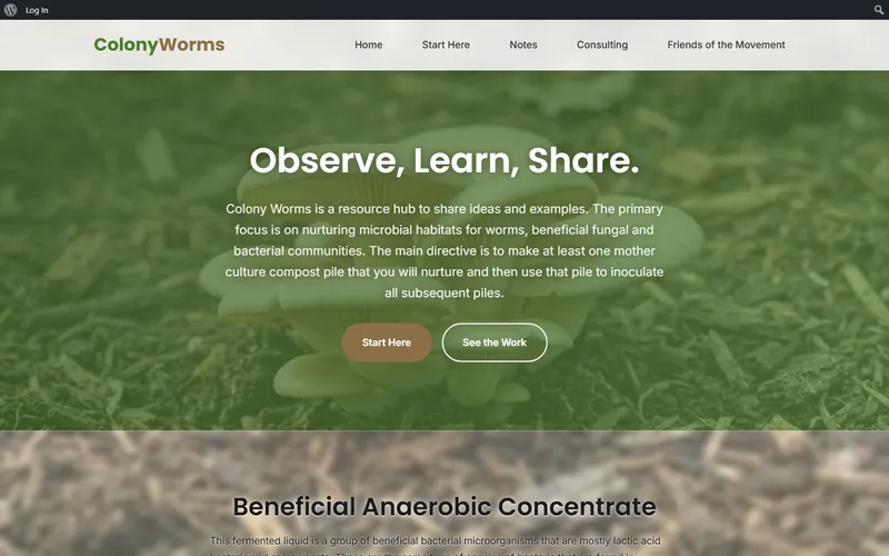 Colony Worms website homepage