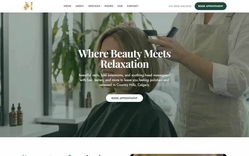 Herbal Hair and Spa website homepage